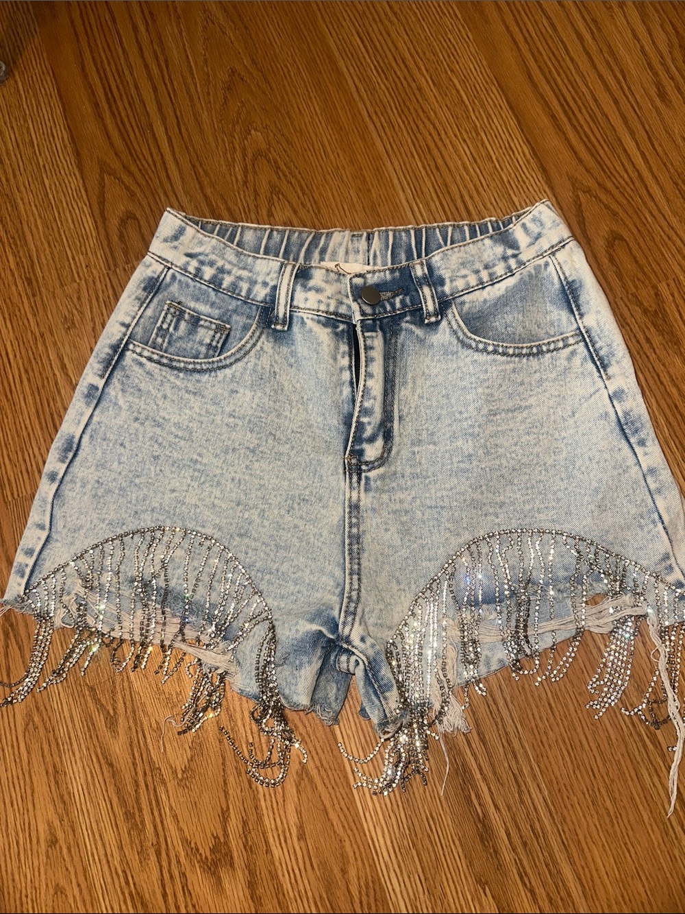 NWOT Savanna Jane Rhinestone Fringe Denim Shorts